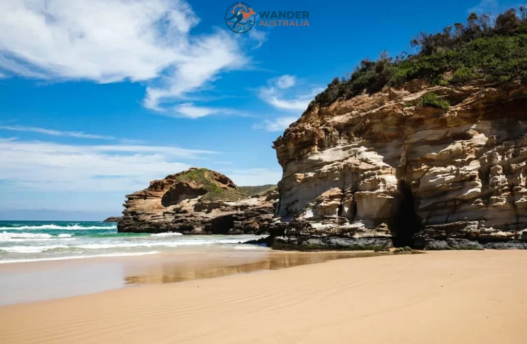 Ghosties Beach shoreline with sandstone headland image