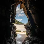 Narrow slot cave entrance at Ghosties Beach NSW image