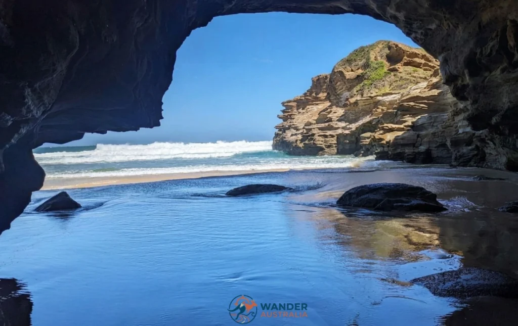 Inside a Ghosties Beach cave looking out to the ocean image