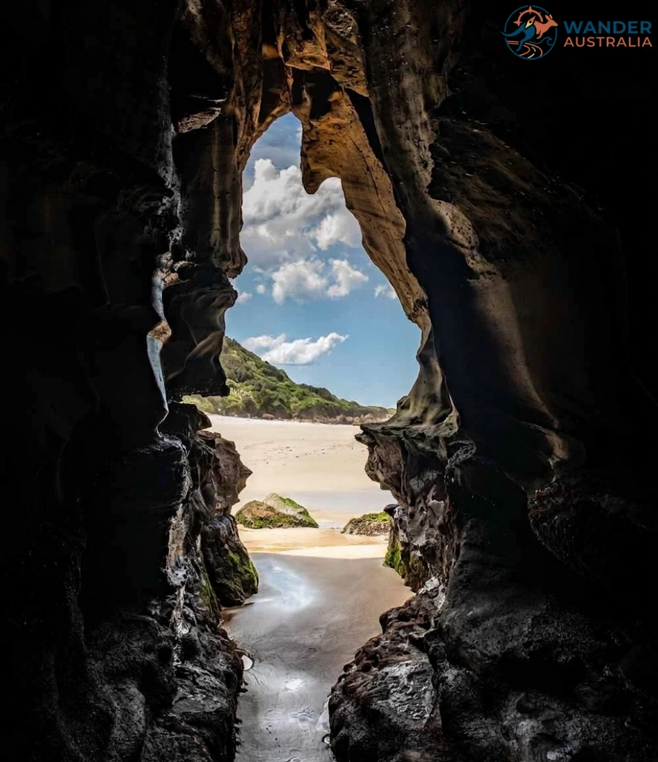 Narrow slot cave entrance at Ghosties Beach NSW image
