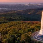 Mount Lofty Summit lookout overlooking the Adelaide Hills and Adelaide city skyline at sunset