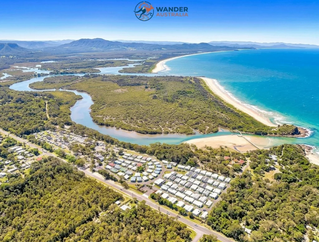 Aerial view of Macleay River estuary and campgrounds near South West Rocks image