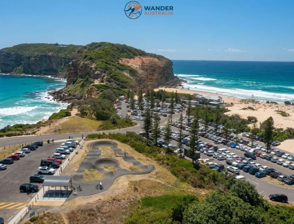 Aerial view of Redhead Beach, headland and parking image