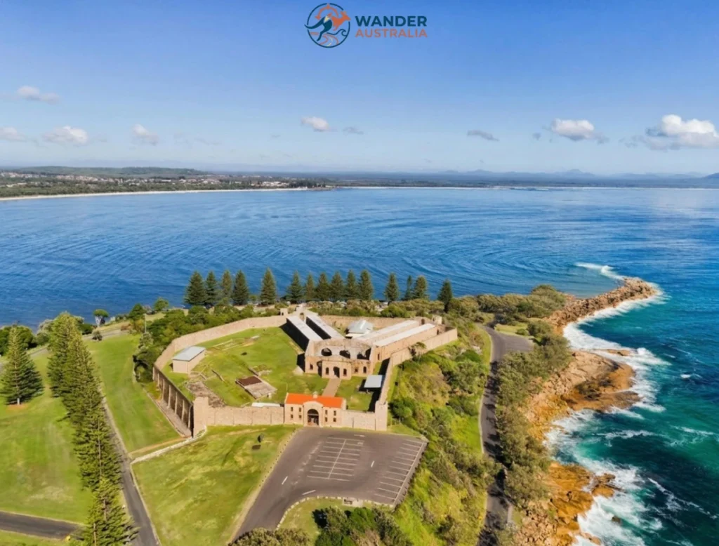 Trial Bay Beach and coastline viewed past the historic gaol ruins image